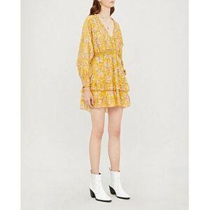 The Kooples Floral Print Ruffle Trimmed Silk Blend Crepe Dress Size 3 (6/8)‎
